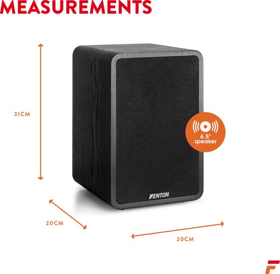 Boekenplank speakers - Fenton SHFB65 - Zwarte hifi speakers 6,5'' - 200W - 2-weg