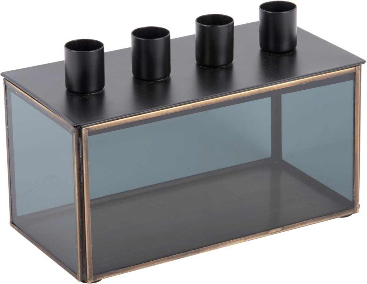 Present Time Kandelaar Boxed Rectangle - Zwart - 20x10x13cm - Modern - Glas