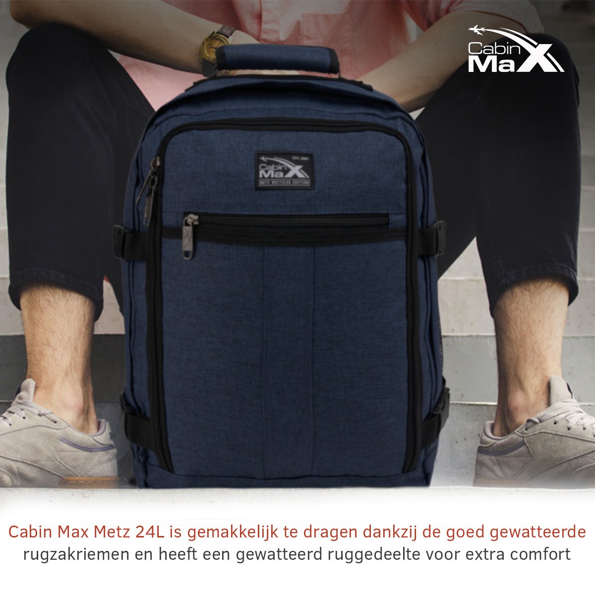CabinMax Metz Reistas – Handbagage 24L Wizz Air – Rugzak Transavia – Schooltas - 40x30x20 cm – Compact Backpack – Lichtgewicht – Atlantic Bauw – foto 4