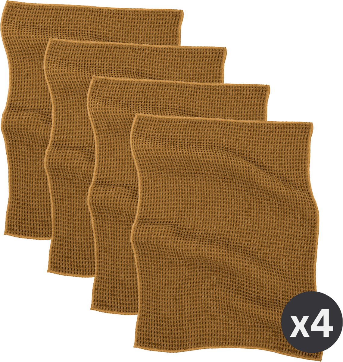 Tiseco Home Studio Keukenhanddoek ESSENTIALS SET 4 85% PE 15% PA microvezel ultra-absorberend sneldrogend duurzaam materiaal 40x60 cm Camel