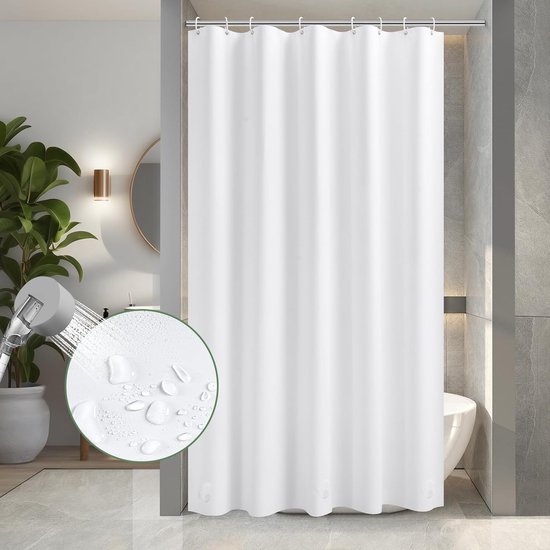 Douchegordijn, 120 x 200 cm, wit, badgordijn met 8 douchegordijnringen