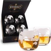 Whisiskey - Wereldbol Whiskey Glazen – 4 Glazen – 285 ml - Whiskey glazen set - Waterglazen - Drinkglazen - whisky glas - Cadeau