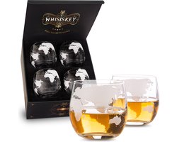 Whisiskey - Wereldbol Whiskey Glazen – 4 Glazen – 285 ml - Whiskey glazen set - Waterglazen - Drinkglazen - whisky glas - Cadeau Image