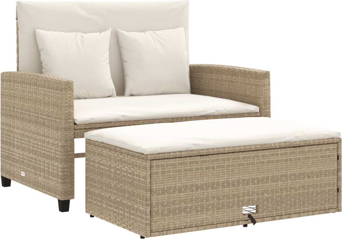 vidaXL - Tuinbank - 2-zits - met - kussens - poly - rattan - beige