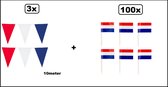 3x Vlaggenlijn Holland 10 meter + 100x cocktailprikker Holland - Thema feest Koningsdag EK Voetbal festival oranje evenement verjaardag
