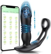 Smart-Shop Mannelijke Stuwende Prostaat Massager App Controle Butt Plug Anale Vibrator Met Haan Ring Bluetooth Buttplug 9 Modi - Zwart