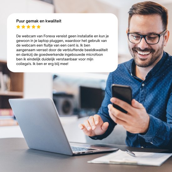Webcam FOREXA pour PC et ordinateur portable avec trépied gratuit et Protection de la vie privée - Microphone intégré - Full HD 1080P - Convient pour Windows / Mac OS / Android / Linux - Zoom/ Microsoft Teams / Skype - USB Plug and Play - Zwart