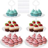 Cupcake standaard, etagère 3 etages, wit, met 20 stuks taartvorken, donut, muffins en cupcakes, cupcakes, taartstandaard voor bruiloft, thuis, verjaardag, Kerstmis, feestserveerschaal