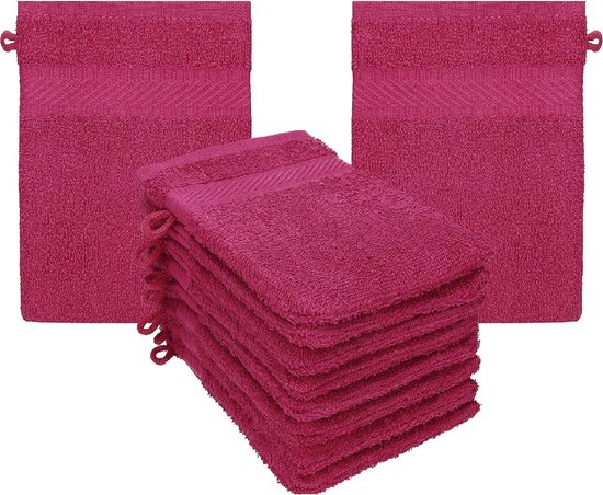 10 stuks washandschoenen badstof washandschoenen Palermo 100% katoenen washandje set maat 16 x 21 cm (cranberry)