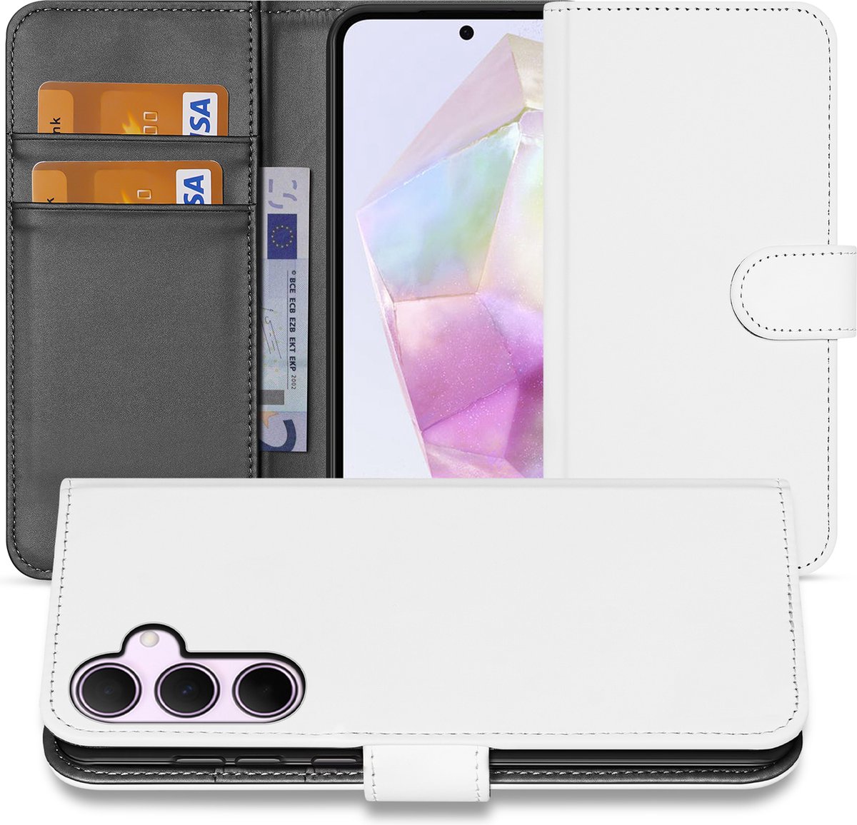 Book Case Telefoonhoesje Samsung Galaxy A35 Wit met Pasjeshouder