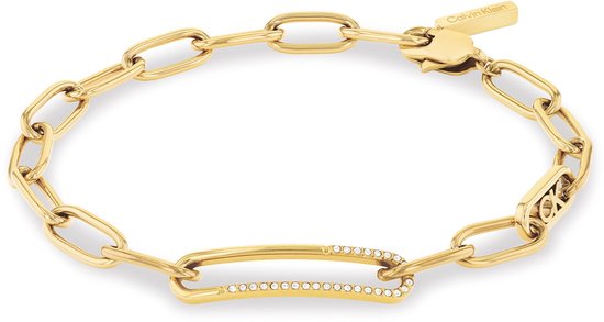 Calvin Klein CJ35000543 Dames Armband - Schakelarmband - Sieraad - Staal - Goudkleurig - Fantasie - 7 mm breed - 18.5 cm lang