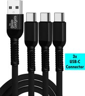 Câble de chargement USB avec 3 connecteurs USB-C Couleur Zwart - Pour téléphones et Tablettes Android - Câble de chargement de téléphone - 3 appareils de contre-charge avec un seul câble!