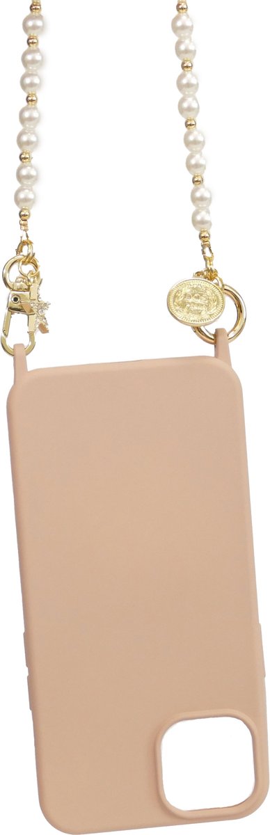 Roze Telefoonhoesje iPhone 13/14 - Met Parelkoord - Siliconen Hoesje