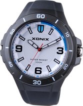 Xonix CAC-A06 - Montre - Analogique - Homme - Homme - Ronde - Bracelet Siliconen - ABS - Chiffres - Etanche - Zwart - Wit - Bleu clair - 10 ATM