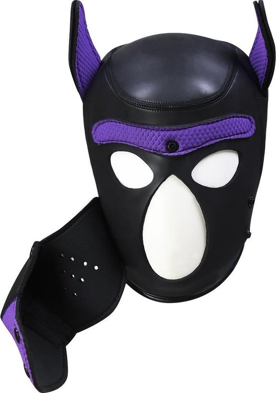 Petplay Hondenmasker met kraag, zacht latex, hondenmasker met oren
