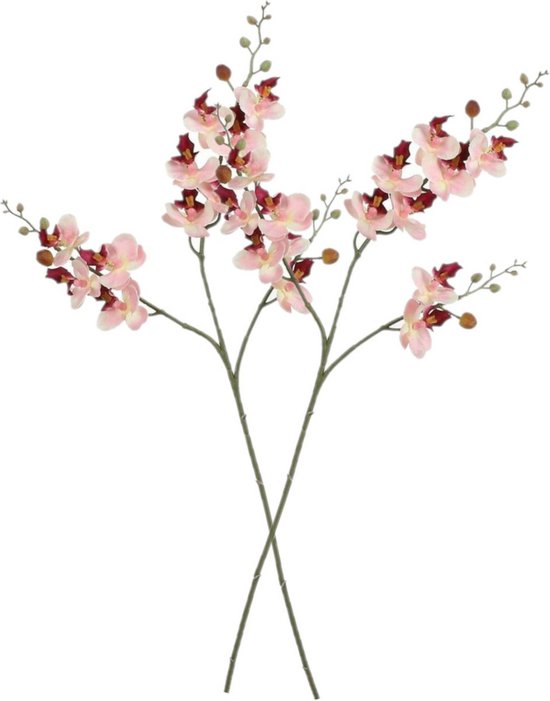 Mica Decorations Kunstbloem Orchidee tak - 2x - lichtroze - 75 cm - Kunst zijdebloemen