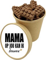 Moederdag - Mama op jou kan ik bouwen - Chocolade Bouwsteentjes - Legosteentjes Bio Snoepbeker XXL - Cadeau - Geschenk