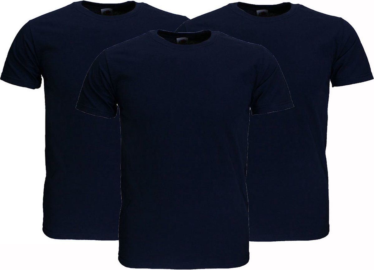 Fruit Of The Loom Plain Cotton T-Shirts 3-Pack Donkerblauw - XXL