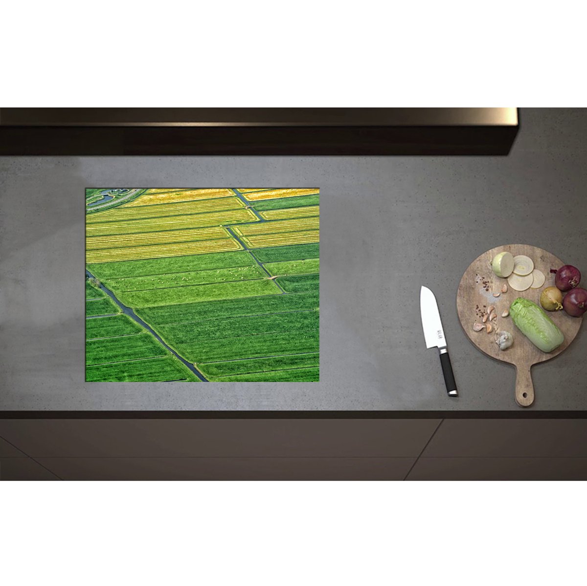 Inductieplaat Beschermer - Begroeide Weides van Nederland - 60x50 cm - 2 mm Dik - Inductie Beschermer - Bescherming Inductiekookplaat - Kookplaat Beschermer van Wit Vinyl