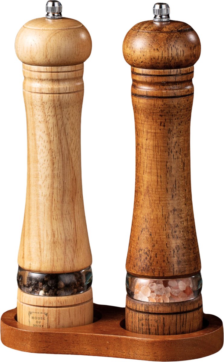 House of Husk Pepermolen en Zoutmolen Set - Peper en Zoutstel - Kruidenmolen - Premium Beukenhout - 22CM