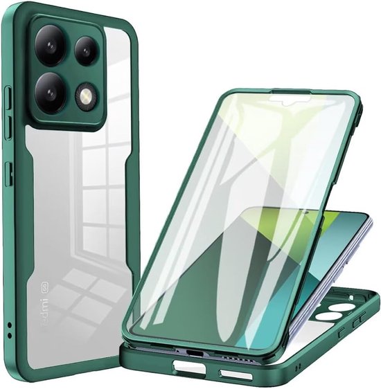 Convient pour Xiaomi Redmi Note 13 Pro 5G - Protection complète - Avec protecteur d'écran intégré - Coque arrière - Vert foncé