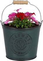Sunnydays Emmer/plantenpot/bloempot - zink - petrolblauw - D23 x H22 cm