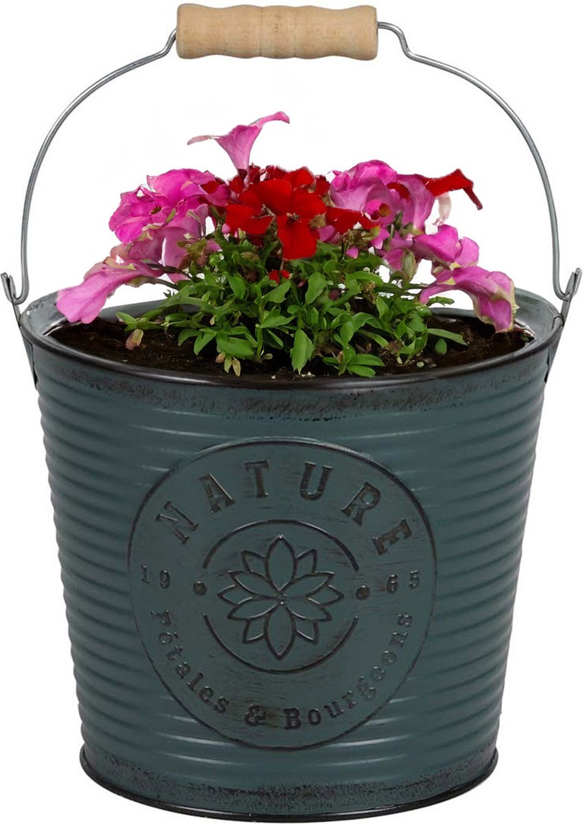 Goedkoopste Sunnydays Emmer/plantenpot/bloempot - zink - petrolblauw - D23 x H22 cm