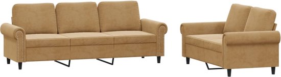 vidaXL - 2-delige - Loungeset - met - kussens - fluweel - bruin