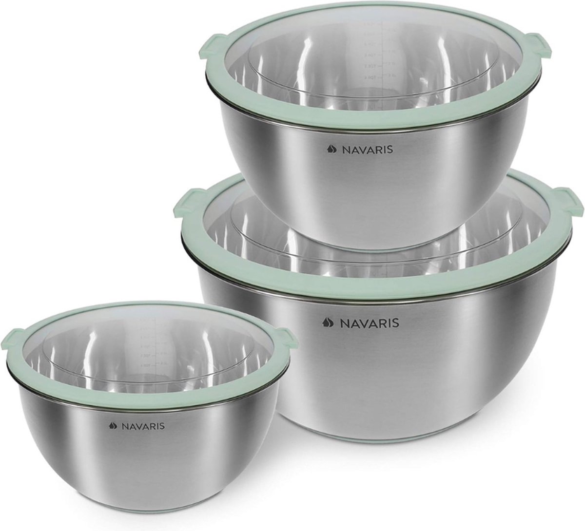 PEAM Mengkom Roestvrijstalen Set van 3 Antislip Mintgroen Met Praktische Deksels Voor Handig Opbergen En VersH Van Voedsel. Ideale Hulp Voor Elke keuken