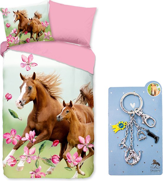 Dekbedovertrek Paard Melice - 1 persoons - 100% polyester - 140x200/220 cm inclusief sleutelhanger