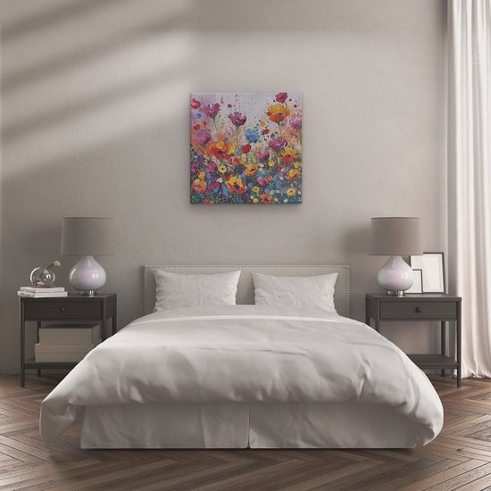 Artaza Peinture sur toile Fleurs colorées dans un champ – 80 x 80 – Groot – Photo sur toile – Impression sur toile