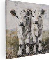 Artaza Canvas Schilderij Twee Witte Koeien Staan ​​In een Veld - 80x80 - Groot - Foto Op Canvas - Canvas Print