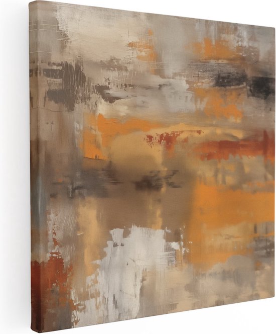 Artaza Peinture sur toile abstraite en Oranje et beige – 80 x 80 – Groot – Photo sur toile – Impression sur toile