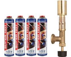 Gasbrander - Incl. 4x Gasflessen 30/70% propaan en butaan