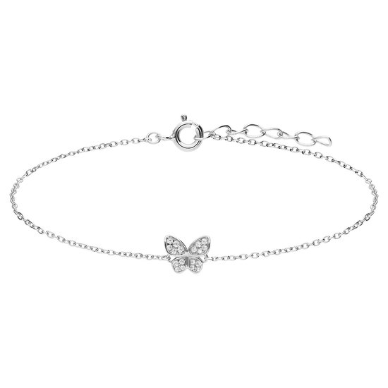 Lucardi Dames Zilveren armband vlinder zirkonia - Armband - 925 Zilver - Zilverkleurig - 19 cm