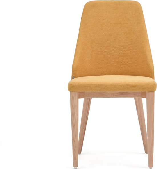 Kave Home - Chaise Rosie en chenille couleur moutarde avec pieds en frêne massif naturel