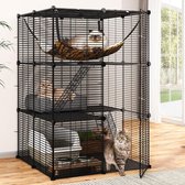 Cage pour chat - Enclos pour chat - Maison pour chat intérieure et extérieure - Caisse pour chat avec Échelles et hamac - 3 couches - 71x71x104CM - Zwart
