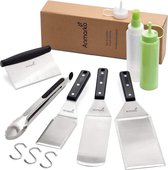 Ensemble de spatules en métal - Kit d'accessoires pour plancha - Spatule à grill - Flipper à crêpes - Tourne-hamburger - Ustensile - Ensemble de barbecue Batterie de cuisine