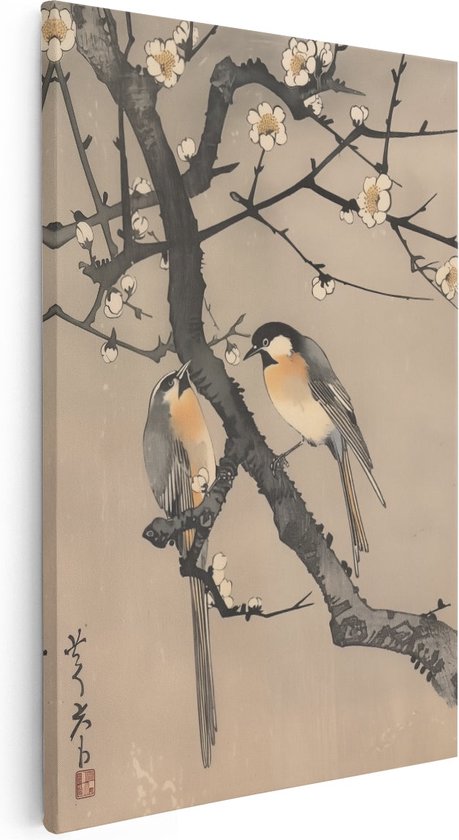 Artaza Peinture sur toile Deux Vogels assis sur une branche avec des fleurs – 20 x 30 – Klein – Photo sur toile – Impression sur toile