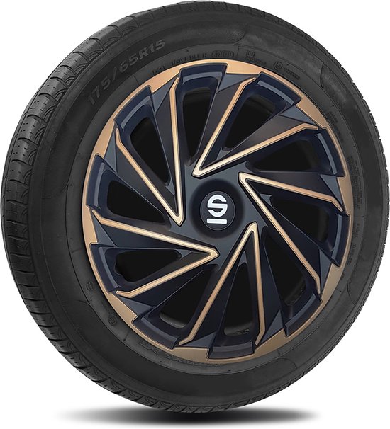 Sparco Enjoliveurs Varese 15 pouces Acier Inoxydable Noir / Or Ensemble De 4