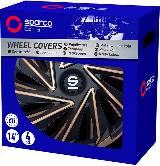 Sparco Enjoliveurs Varese 15 pouces Acier Inoxydable Noir / Or Ensemble De 4