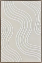 Ter Halle - Schilderij - 3D Art - Witte Abstracte Strepen Op Een Beige Doek (2) - 83x123cm