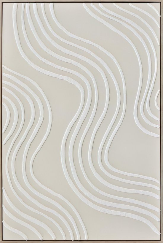 Ter Halle - Schilderij - 3D Wanddecoraties - Witte Abstracte Strepen Op Een Beige Doek (2) - 83x123cm
