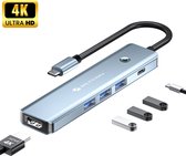 Siltcon® 6 in 1 USB C Hub – Docking Station Laptop - USB Splitter - USB C Naar HDMI – USB 3.0*3 - 4K 30Hz - Universeel - Premium Kwaliteit - Spacegrey