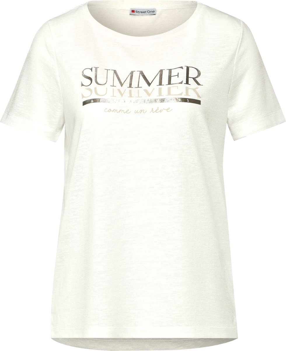 Street One partprint shirt with wording with short sleeve Dames T-shirt - off white - Maat 42