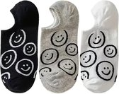Sokken heren - dames - kinderen | Happy Socks | Emoji enkelsokken | zwart - wit - grijs | maat 34 - 40 | sportsokken | onzichtbare sokken