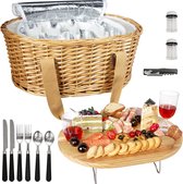 Rieten picknickmand set voor 2 met opvouwbare wijntafel en koeltas - 2 persoons servies - cadeau voor koppels
