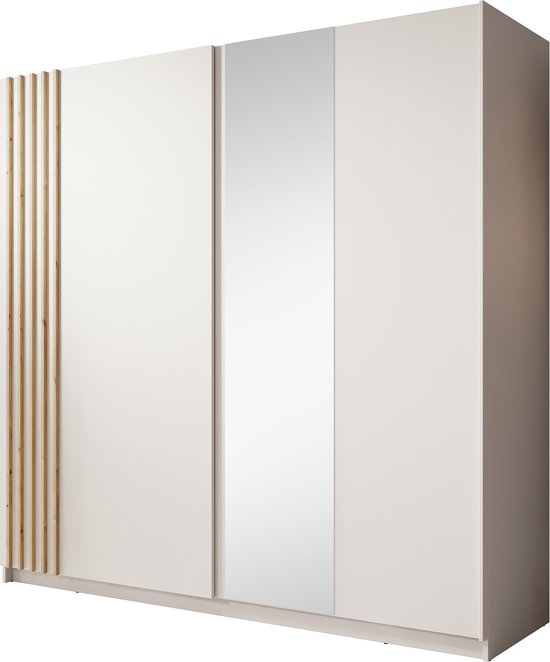 Meubella - Armoire Boets - Wit - Chêne - 200 cm - Avec miroir