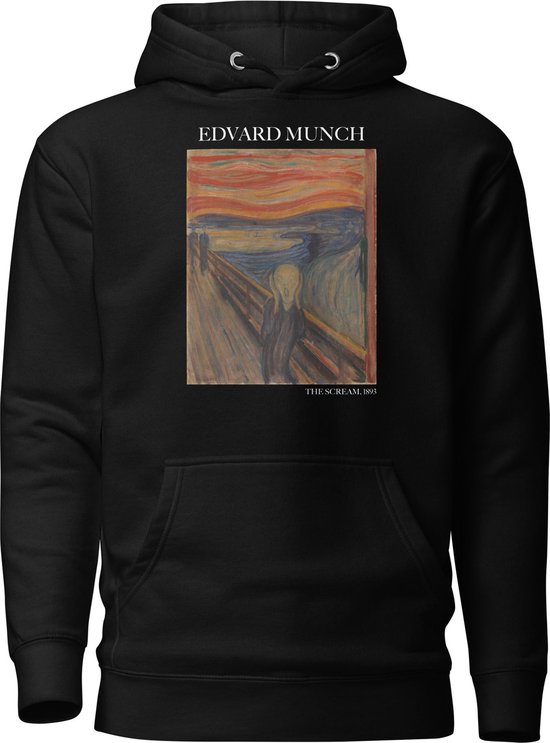 Edvard Munch 'De Schreeuw' ("The Scream") Beroemd Schilderij Hoodie | Unisex Premium Kunst Hoodie | Zwart | XL