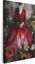 Artaza Canvas Schilderij Vrouw in een Rode Jurk - 60x90 - Muurdecoratie - Foto Op Canvas - Canvas Print